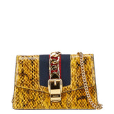 グッチ シルヴィ ミニ パイソン チェーン ショルダーバッグ 494646 イエロー マルチカラー レザー レディース GUCCI 【中古】